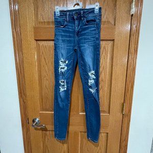 AMERICAN EAGLE Women's 2 L Hi Rise Jegging Blue Denim Jean Next Level Stretch